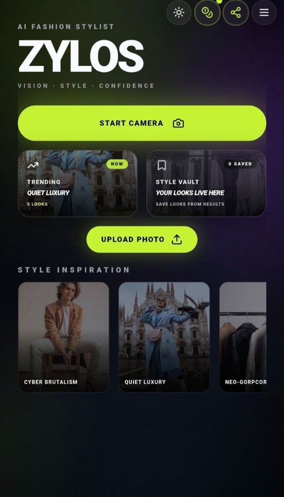 ZYLOS app home screen